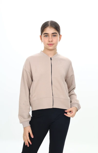 Toontoy Kız Çocuk Kolej Yaka Fermuarlı Cepli Düşük Omuz Baskılı Örme Hırka - 3 İplik Şardunsuz - 11