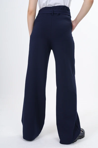 Kız Çocuk Tokalı Kuşaklı Bol Paça Eşofman Altı - 2 İplik - Resim 5