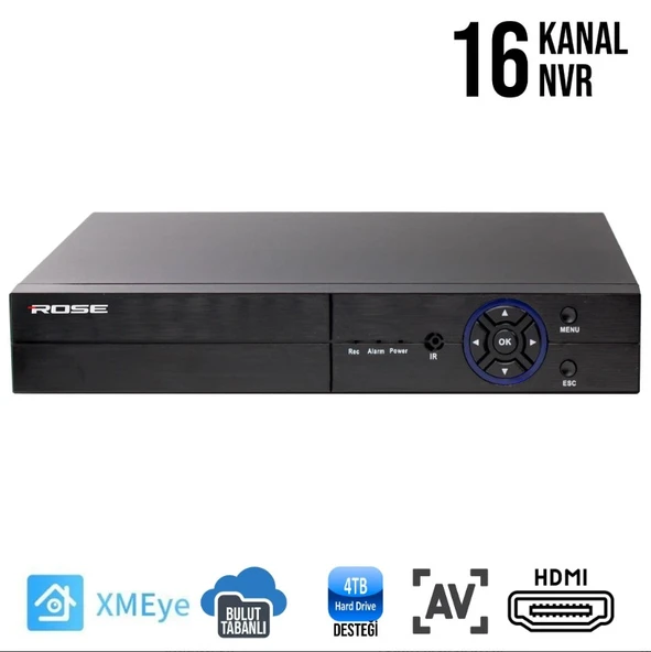 ROSE 4K DESTEKLİ XMEYE 16 KANAL NVR KAYIT CİHAZI 4KD-16