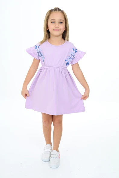 Toontoy Kız Çocuk Nakışlı Kol Fırfır Detaylı Elbise - 11