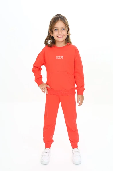 Toontoy Kız Çocuk Kanguru Cepli Tnty Nakışlı Eşofman Takım - 11