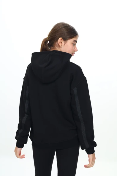 Toontoy Kız Çocuk Kapüşonlu Şerit Fermuar Detaylı Cepli Düşük Omuz Örme Hırka - 3 İplik Şardonsuz - 11