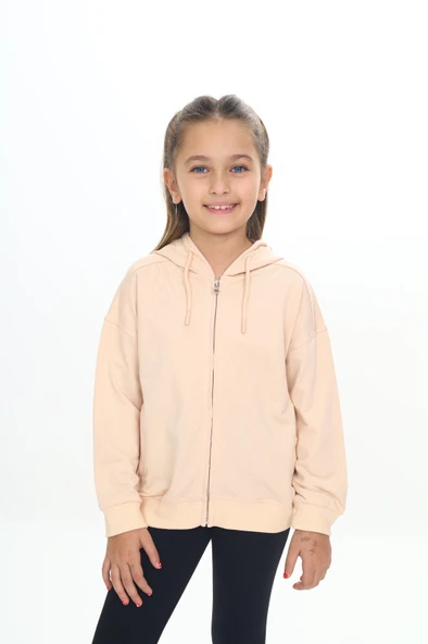 Toontoy Kız Çocuk Kapüşonlu Fermuarlı Cepli Düşük Omuz Örme Hırka - 2 İplik - 5