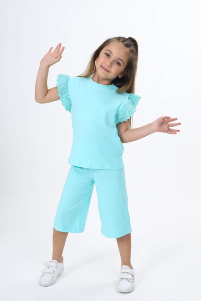 Toontoy Kız Çocuk Kol Güpür Detaylı Kaprili Takım - 6