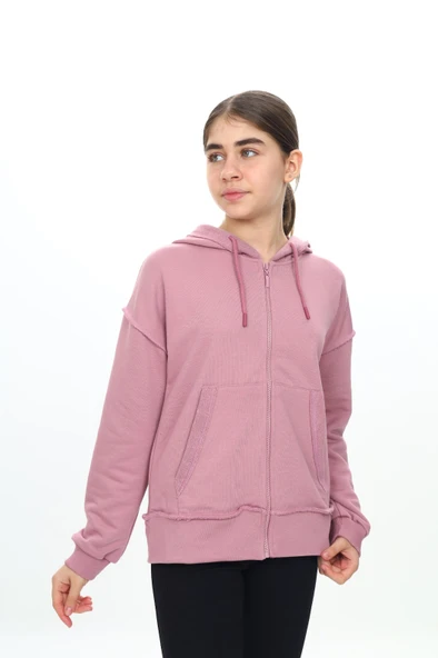 Toontoy Kız Çocuk  Kirli Dikişli Kapüşonlu Hırka - 2