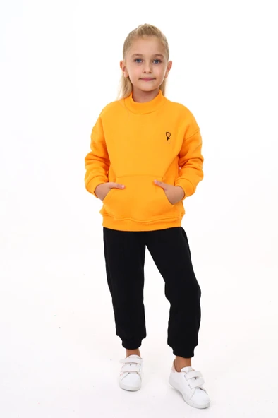 Toontoy Kız Çocuk Yarım Balıkçı Yaka Göğsü Nakışlı Eşofman Takım - 3