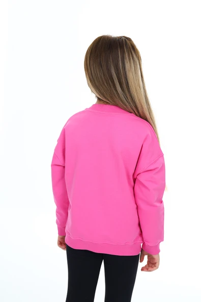 Toontoy Kız Çocuk Kolej Yaka Fermuarlı Düşük Omuz Baskılı Örme Hırka - 2 İplik - 10