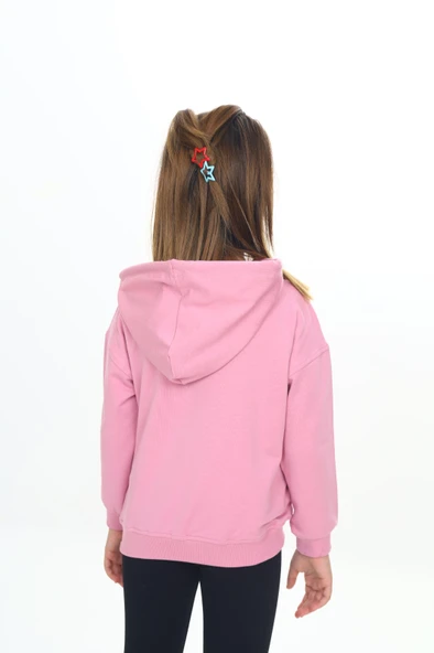 Toontoy Kız Çocuk Kapüşonlu Fermuarlı Cepli Düşük Omuz Örme Hırka - 2 İplik - 4