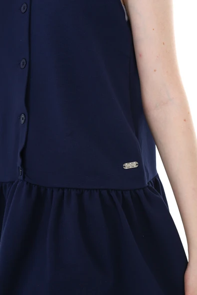 Toontoy Kız Çocuk Düğmeli Metal Arma Detaylı Okul Elbise - 8