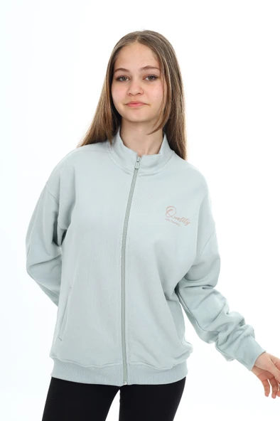 Toontoy Kız Çocuk Dik Yaka Fermuarlı Cepli Düşük Omuz Nakış Baskılı Örme Hırka -3 İplik Şardunsuz - 12