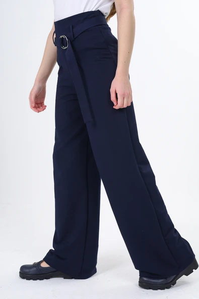 Kız Çocuk Tokalı Kuşaklı Bol Paça Eşofman Altı - 2 İplik - Resim 3