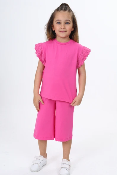 Toontoy Kız Çocuk Kol Güpür Detaylı Kaprili Takım