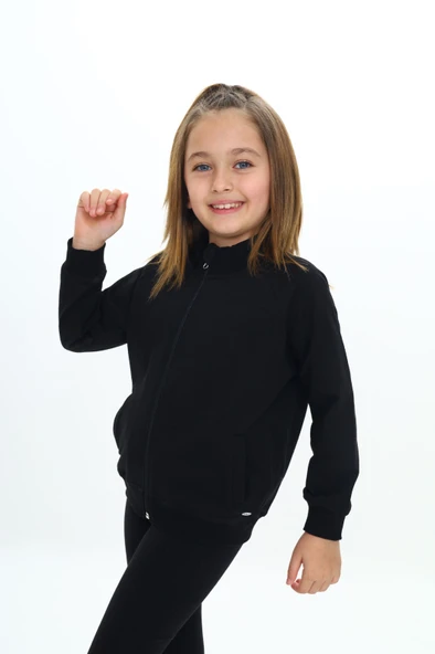 Toontoy Kız Çocuk Dik Yaka Fermuarlı Cepli Reglan Kol Örme Hırka - 2 İplik - 9