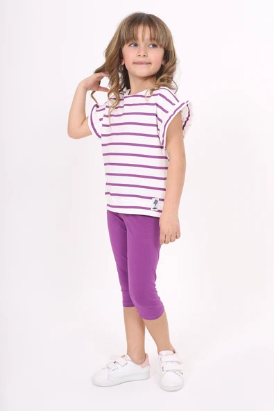 Toontoy Kız Çocuk Çizgi Baskılı Kaprili Takım - 10