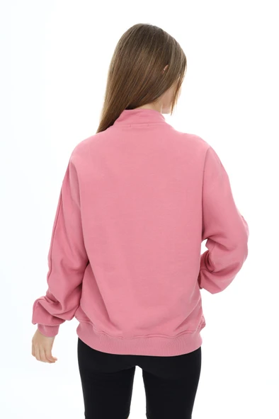 Toontoy Kız Çocuk Dik Yaka Fermuarlı Cepli Düşük Omuz Nakış Baskılı Örme Hırka -3 İplik Şardunsuz - 11