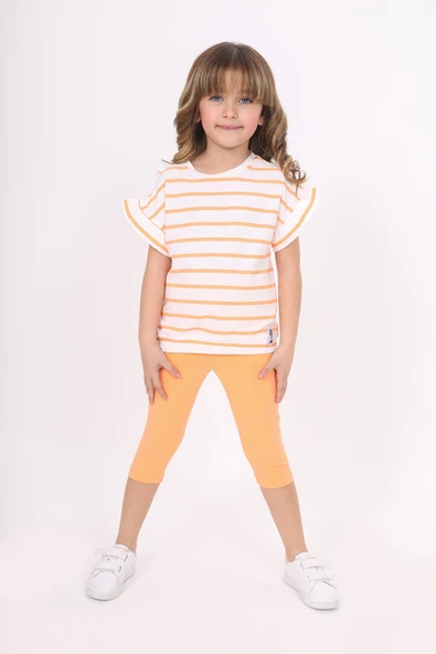 Toontoy Kız Çocuk Çizgi Baskılı Kaprili Takım - 5