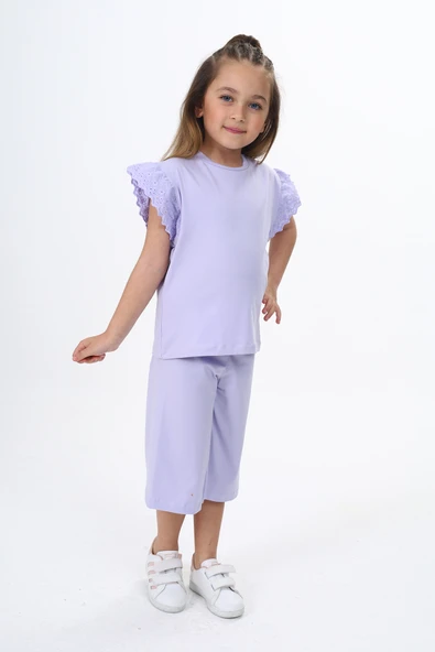 Toontoy Kız Çocuk Kol Güpür Detaylı Kaprili Takım - 8