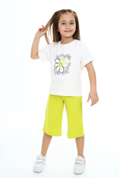 Toontoy Kız Çocuk Daisy Yazılı  Çiçek Baskılı Kaprili Takım - 11