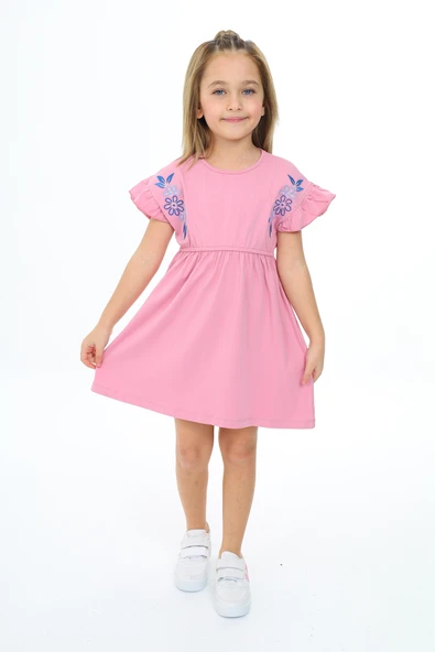 Toontoy Kız Çocuk Nakışlı Kol Fırfır Detaylı Elbise - 6