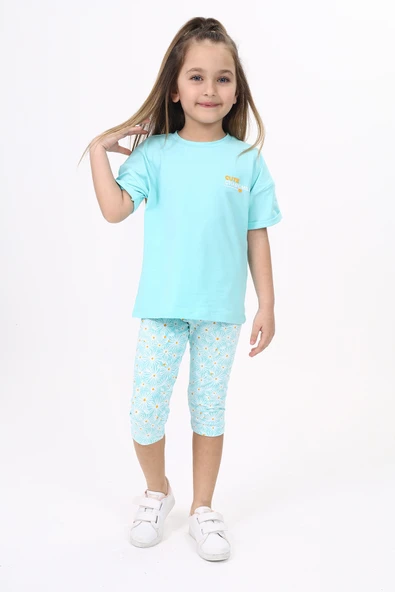Toontoy Kız Çocuk Göğsü Cute Chamomle Baskılı Kaprili Takım - 12