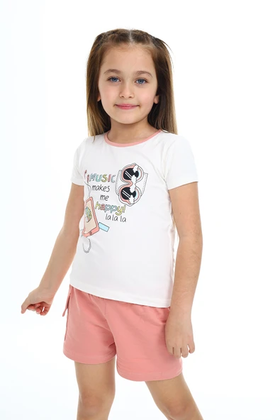 Toontoy Kız Çocuk Mucıs Makes Me Happy  Baskılı Şortlu Takım - 2