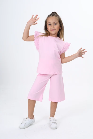 Toontoy Kız Çocuk Kol Güpür Detaylı Kaprili Takım - 11