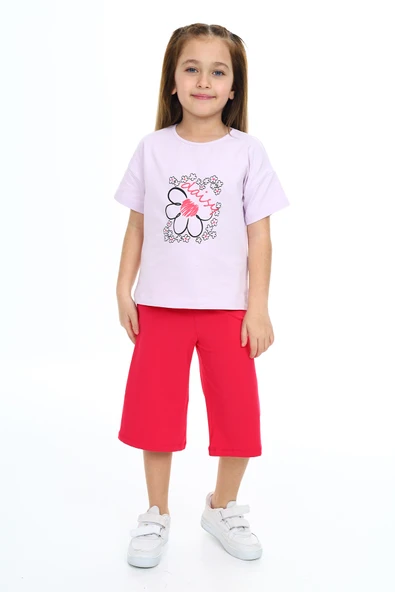 Toontoy Kız Çocuk Daisy Yazılı  Çiçek Baskılı Kaprili Takım - 4