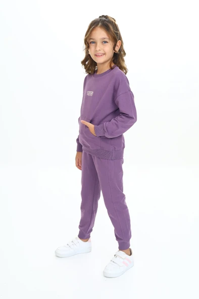 Toontoy Kız Çocuk Kanguru Cepli Tnty Nakışlı Eşofman Takım - 8