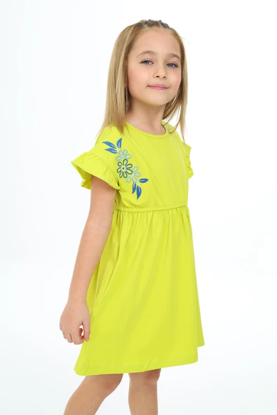 Toontoy Kız Çocuk Nakışlı Kol Fırfır Detaylı Elbise - 4