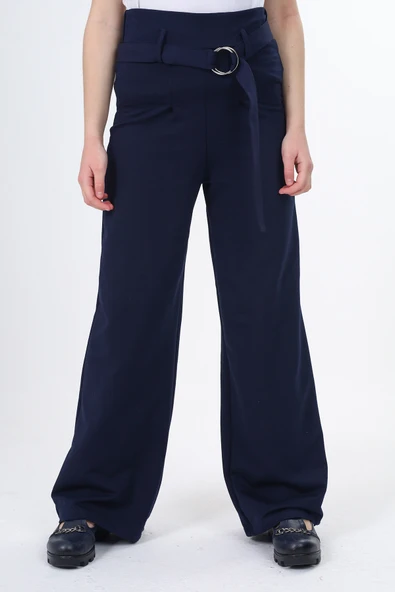 Kız Çocuk Tokalı Kuşaklı Bol Paça Eşofman Altı - 2 İplik - Resim 2