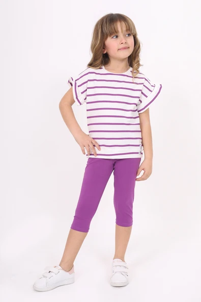 Toontoy Kız Çocuk Çizgi Baskılı Kaprili Takım - 9