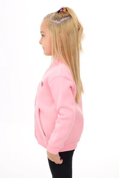 Toontoy Kız Çocuk Dik Yaka Fermuarlı Cepli Nakış Baskılı Örme Hırka - 2 İplik Şardonlu - Resim 10