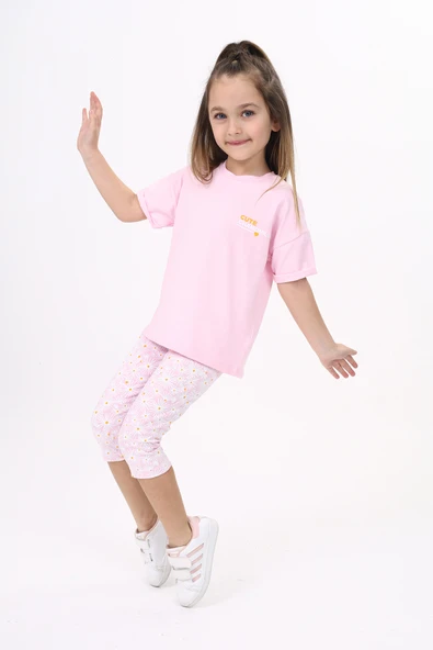 Toontoy Kız Çocuk Göğsü Cute Chamomle Baskılı Kaprili Takım - 8