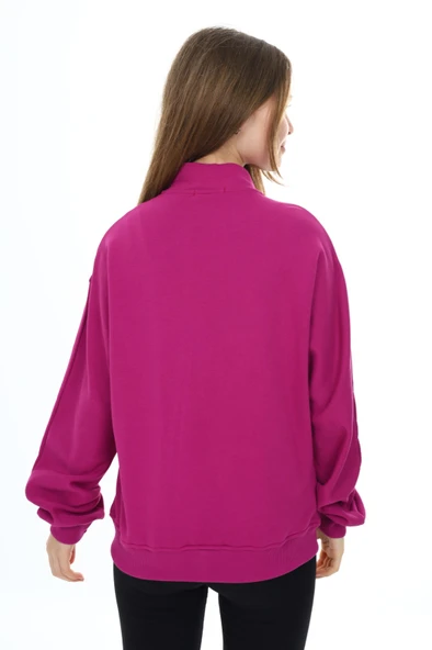 Toontoy Kız Çocuk Dik Yaka Fermuarlı Cepli Düşük Omuz Nakış Baskılı Örme Hırka -3 İplik Şardunsuz - 6