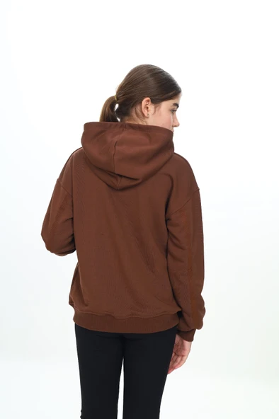 Toontoy Kız Çocuk Kapüşonlu Şerit Fermuar Detaylı Cepli Düşük Omuz Örme Hırka - 3 İplik Şardonsuz - 8