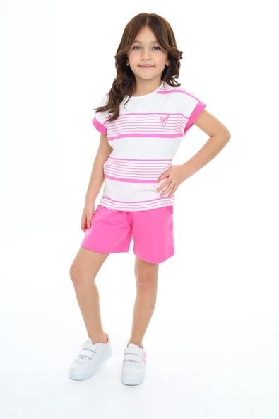Toontoy Kız Çocuk Çizgili Kalp Nakışlı Şortlu Takım - Resim 11