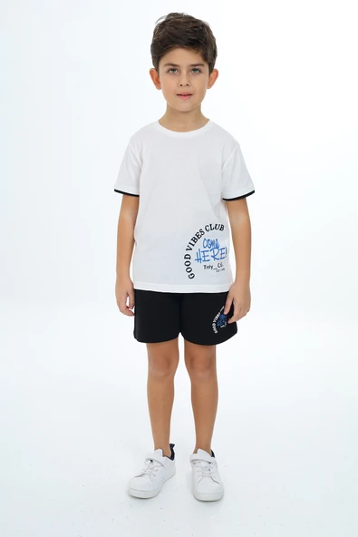 Toontoy Erkek Çocuk Goog Vıbes Clup Baskılı Şortlu Takım - 4
