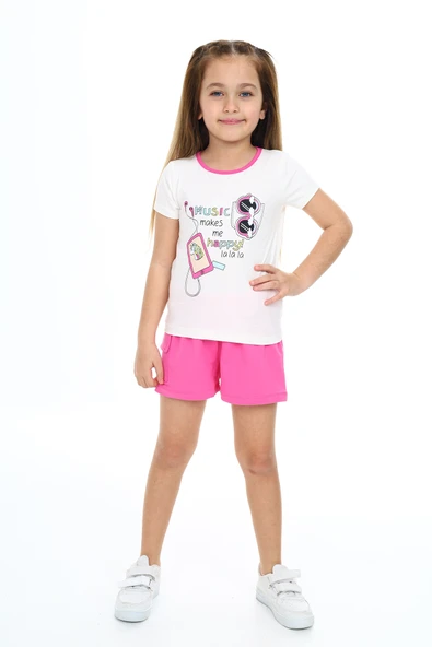 Toontoy Kız Çocuk Mucıs Makes Me Happy  Baskılı Şortlu Takım - 5