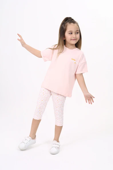 Toontoy Kız Çocuk Göğsü Cute Chamomle Baskılı Kaprili Takım - 3