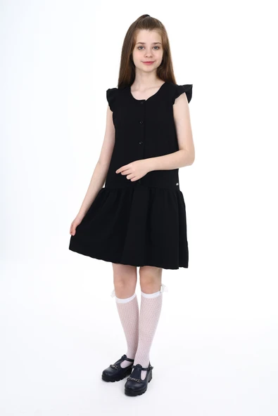 Toontoy Kız Çocuk Düğmeli Metal Arma Detaylı Okul Elbise - 11