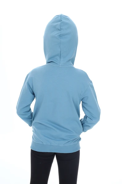 Toontoy Kız Çocuk Kapüşonlu Fermuarlı Cepli Düşük Omuz Nakış Baskılı Örme Hırka - 2 İplik - Resim 9