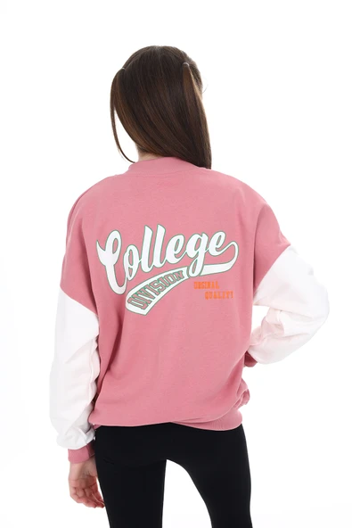 Toontoy Kız Çocuk Kolej Yaka Çıtçıt Kapama Cepli Düşük Omuz Baskılı Renk Bloklu Örme Hırka - 2 İplik Şardonlu - 12