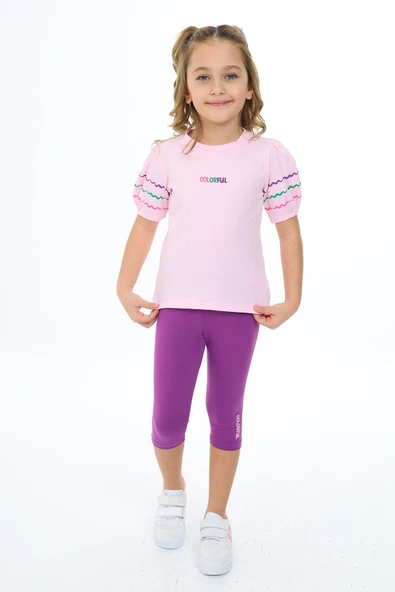 Toontoy Kız Çocuk Colorful Nakışlı Kaprili Takım - 6