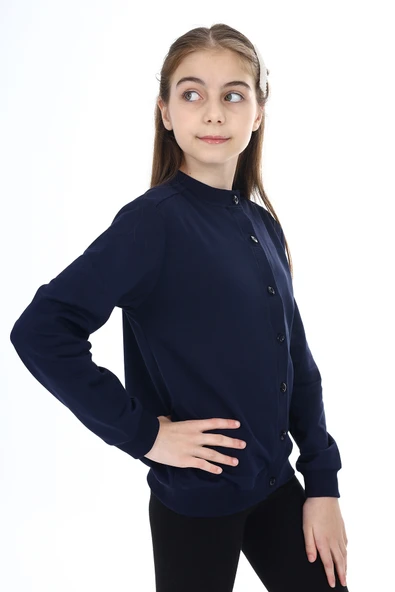 Toontoy Kız Çocuk Bisiklet Yaka Düğmeli Örme Hırka - 2 İplik - 10