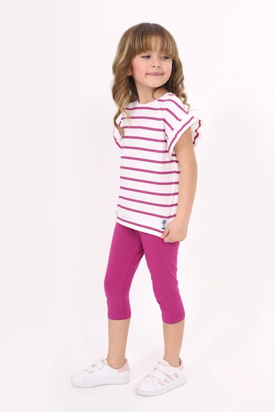 Toontoy Kız Çocuk Çizgi Baskılı Kaprili Takım - 2