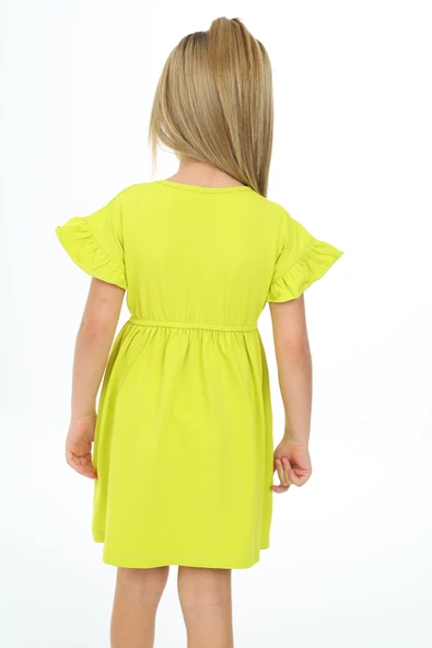 Toontoy Kız Çocuk Nakışlı Kol Fırfır Detaylı Elbise - 5