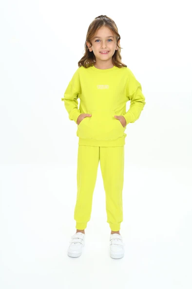 Toontoy Kız Çocuk Kanguru Cepli Tnty Nakışlı Eşofman Takım