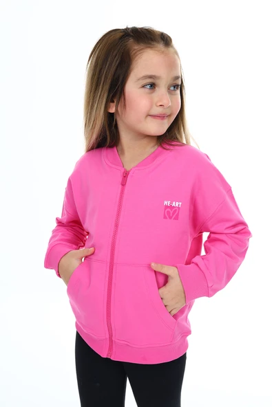 Toontoy Kız Çocuk Kolej Yaka Fermuarlı Düşük Omuz Baskılı Örme Hırka - 2 İplik - 7