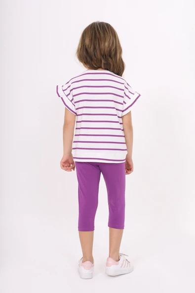 Toontoy Kız Çocuk Çizgi Baskılı Kaprili Takım - 11