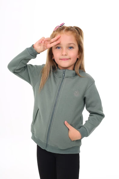 Toontoy Kız Çocuk Dik Yaka Fermuarlı Yarım Düşük Omuz Örme Hırka - 2 İplik Şardonlu - 11